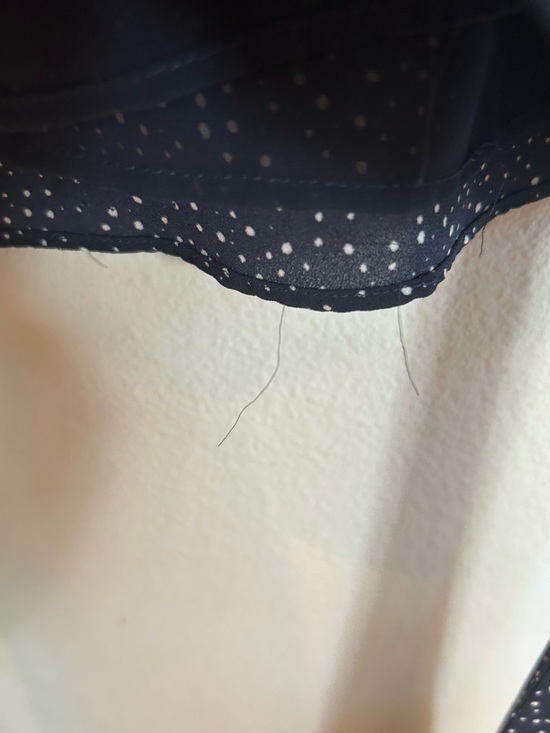 Ann Taylor LOFT Navy and White Printed Ruffle Long Sleeve Dress with belt - Picture 9 of 10